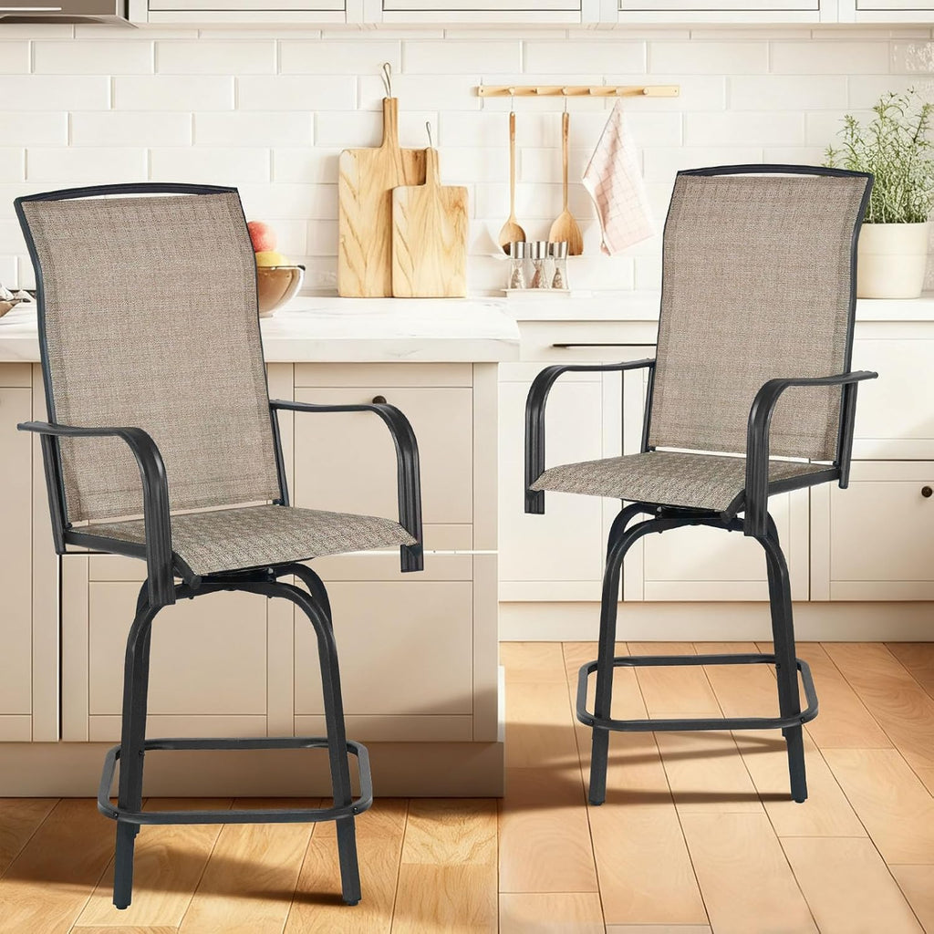 Outdoor Bar Stools Set of 2, 26.6" Seat Height Patio Bar Stools, All Weather Bar Height Swivel Patio Chairs with High Back for Bistro, Patio, Garden
