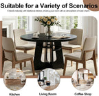 47" Round Dining Table for 4-6 Black, Farmhouse Wood Circle Dinner Table, Modern Wooden Circular Dinner Tables Easy Assembly for Dining Room/Kitchen/Living Room/Apartment (Table Only)
