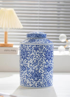 Blue and White Ginger Jar, Ceramic Chinoiserie Decorative Jars for Home, Office, Flower Vase Pocelain, Glossy Vase for Table, Living Room, Bookshelf, Mantle Fireplace, Centerpieces 11"