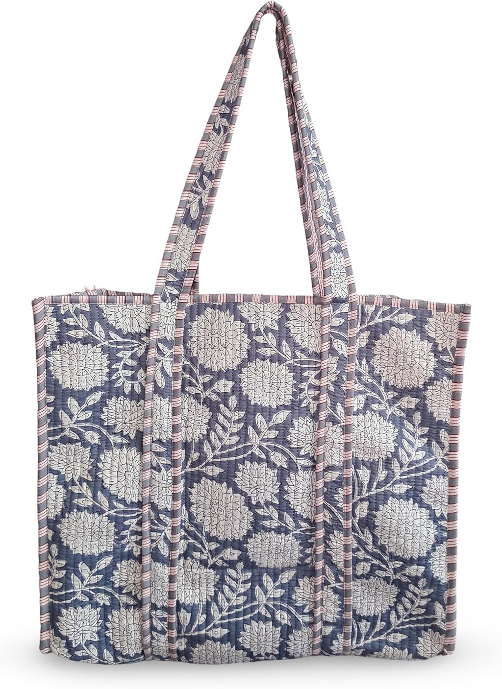 Cotton Tiger Block Print Tote Bag, Indian Handmade Shopping Shoulder Bag, Unisex Market Daily Use