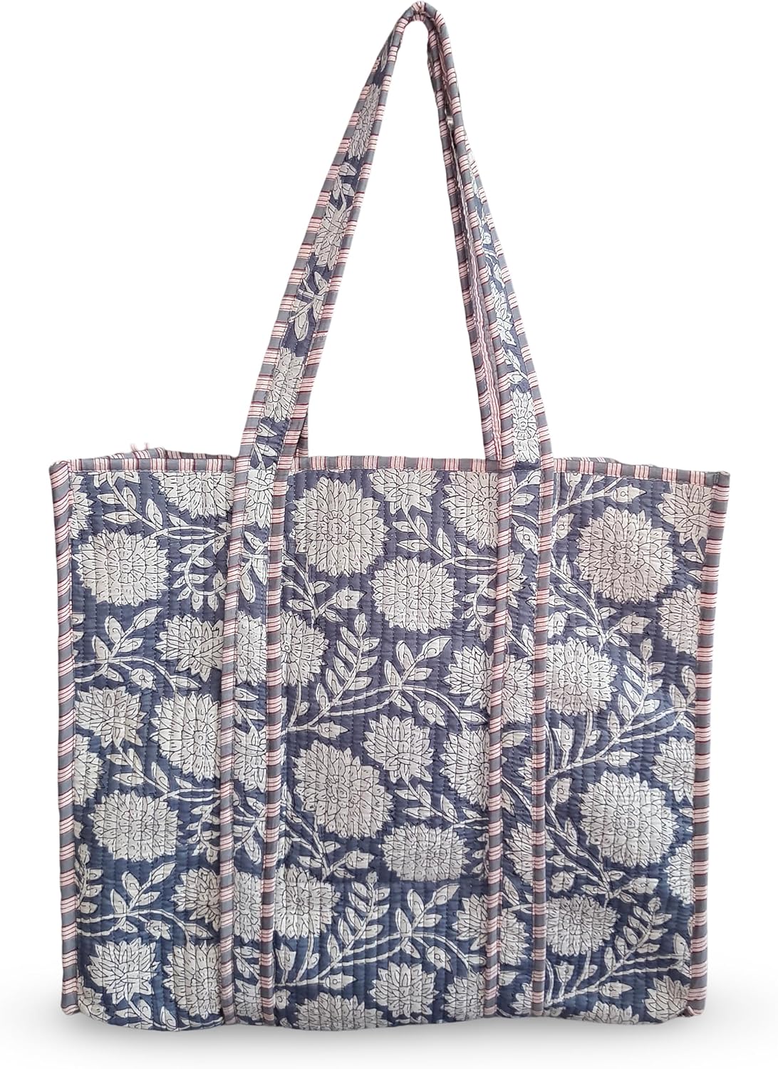 Cotton Tiger Block Print Tote Bag, Indian Handmade Shopping Shoulder Bag, Unisex Market Daily Use