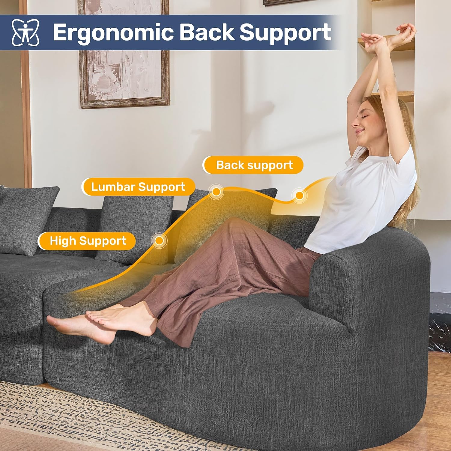 110” Modern Curved Sofa,Oversized Couch for Living Room,Cloud Couch with Boneless Couchs,Modular Sectional Sofa with Deep Seat,No Assembly Required,Black