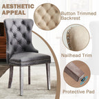 Leather Dining Chairs Set of 4, Mid Century Modern Dining Chairs with Nailhead and Metal Pull Ring, Upholstered Dining Room Chairs for Living Room, Bedroom, Kitchen (Grey)