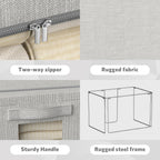 FHSQX 2 Pack Clear Window Storage Bins - Large Stackable Linen Fabric Storage for Clothes Foldable Container Organizer Set with Carrying Handles (Light Gray, 15.7x 11.8x 9.8Inch)