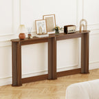 71 Inch Narrow Console Table Behind Couch, Mid-Century Modern Fluted Skinny Entryway Table, Long Slim Sofa Table for Hallway, Living Room, Wood, Brown, Walnut