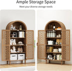 70" Tall Arched Kitchen Pantry with 5-Tier Storage Space, Boho Storage Cabinet with Hollow Carved Door, Modern Farmhouse Versatile Cupboard for Kitchen, Dining Room, Living Room, Walnut, 1 PCS