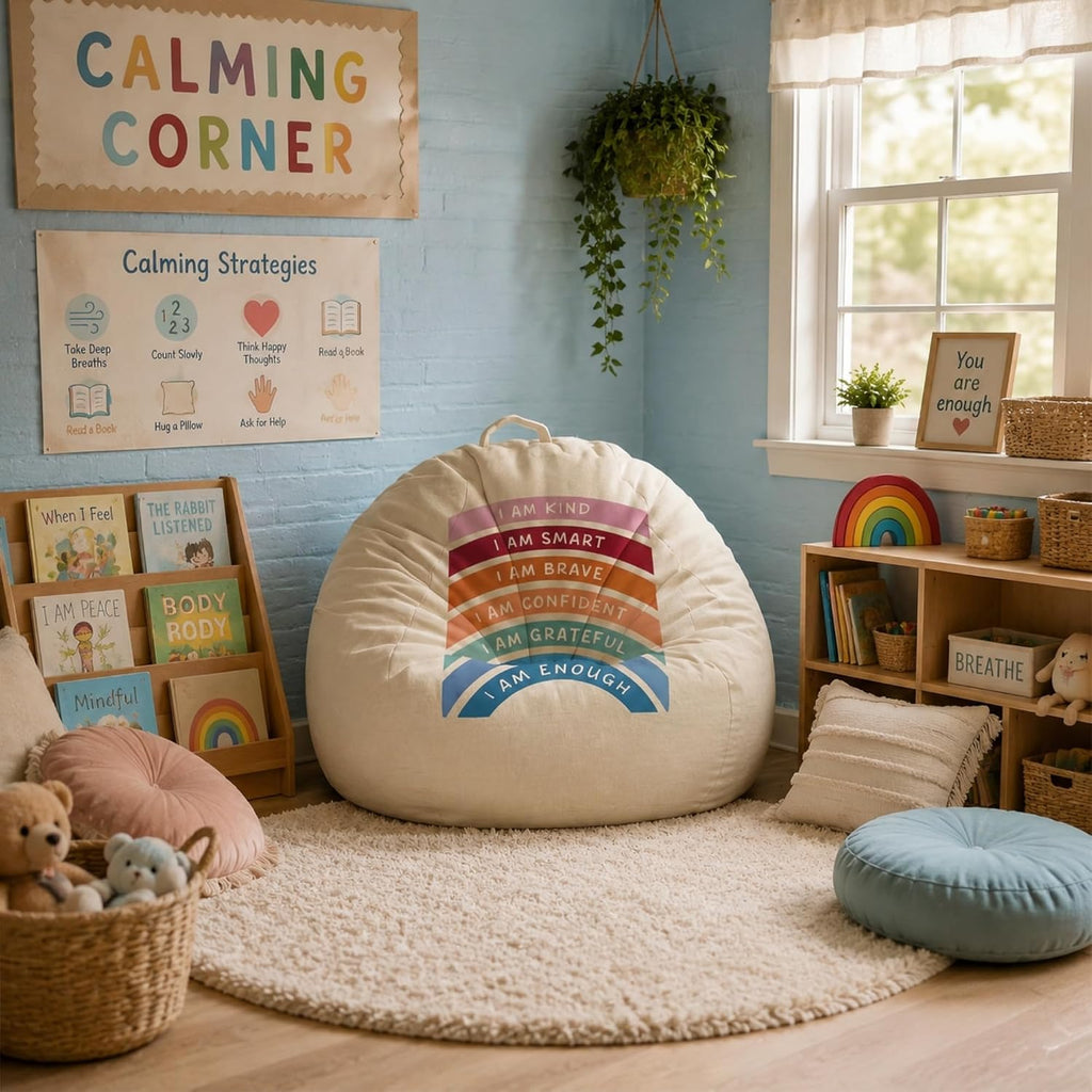 Tegeme Reading Calming Corner Supplies Storage Bean Bag Cover (No Filler) for Classroom Back to School Office Therapist Must Haves Calm Down Corner Supplies Boho Classroom Decor 31.5 x 35.4 inches