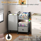Cidaziya 2In1 Baby Diaper Caddy Organizer with Laundry Hamper, 3 Tier Rolling Cart with Dividers and Drawers, Upgrade Diaper Cart Utility Cart Clothes Organizer for Baby Essentials, New Mom, Nursery