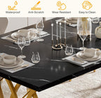 Tribesigns Modern Dining Table, 63" Large Kitchen Table for 4-6 People, Unique Rectangular Dinner Table Kitchen & Dining Room Furniture with Black Faux Marble Tabletop and Geometric Legs