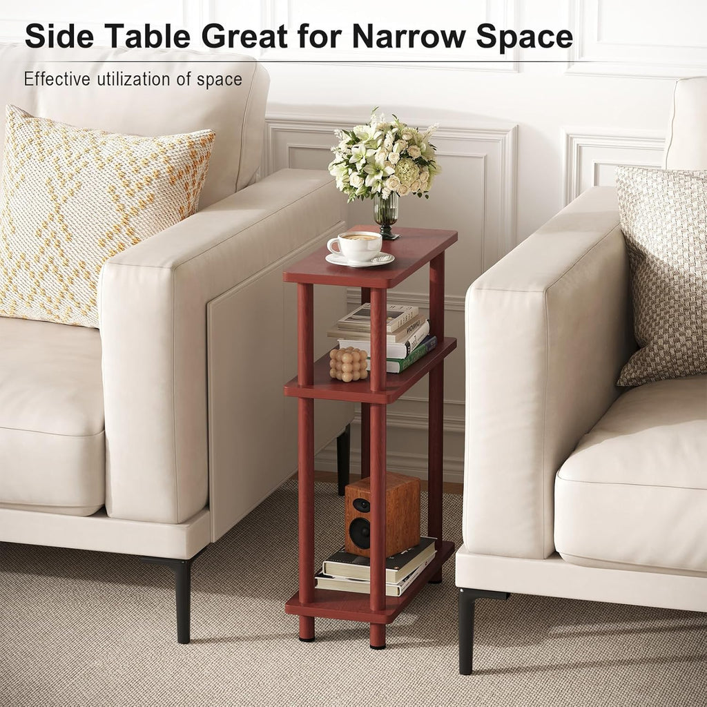Apicizon 3 Tier End Table, Narrow Side Table with Storage Shelf, Bedroom, Living Room, Entryway, Farmhouse, Dark Brown