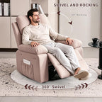 Recliner Chair for Adults, 360°Swivel Rocker Chair for Living Room, Upholstered Manual Recliner with Chenille Fabric, Nursery Rocking Chair for Bedroom, Apartment (Khaki)