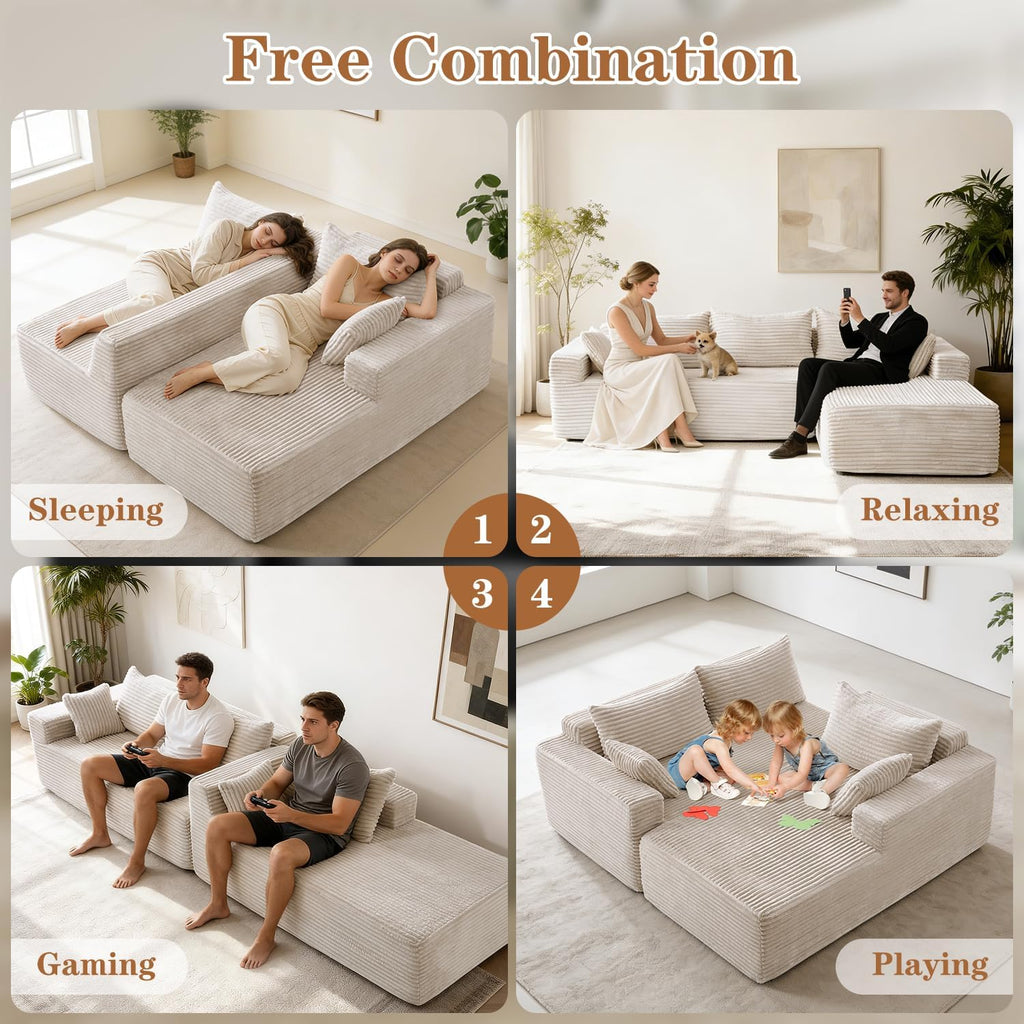 PARKOL 105" Cloud Sectional Couch with L-Shape Chaise,Modern Modular Sofa with Deep Seat, Upholstered Couches for Living Room Bedroom,No Assembly Required, Beige(Plush Corduroy Fabric)