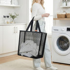 STORAGE MANIAC Collapsible Laundry Basket, 16.9 Gal. Large Pop-up Laundry Hamper with Long Carry Handles, Space-Saving Foldable Clothes Hamper with Bottom Elastic Band, Travel Laundry Bags, Mesh Black