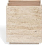 SAFAVIEH Couture - Leslianne Square Accent Table - Natural Solid Wood Top & Travertine - Modern Pillar Design - Fully Assembled for Living Room, Bedroom & Entryway, 16" W x 16" D x 18" H (SFV5779A)