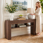 EnHomee 63" Console Table with 3 Shelves Behind Sofa, Dark Brown | Renters & Homeowners, Wood, Holds 220 Lbs, Anti-tip Kit & Non-Slip Pads