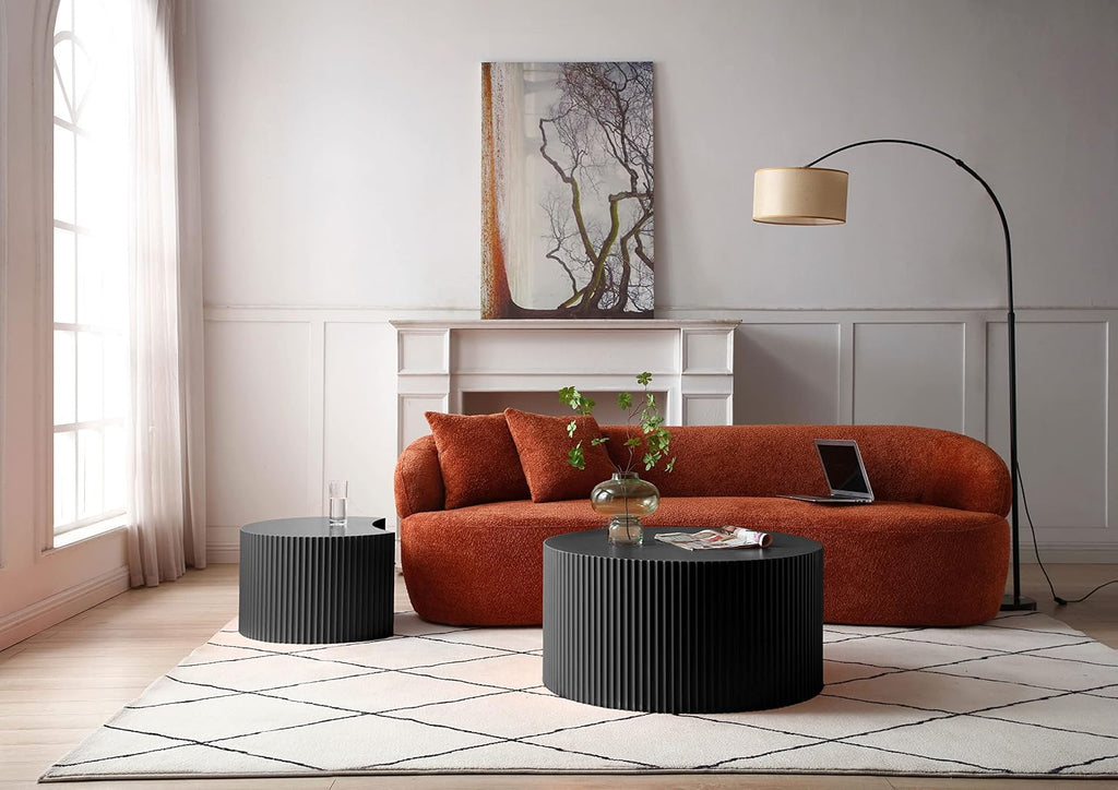 Black Nesting Table Set of 2 Round and Half Moon Shapes,No Need Assembly
