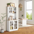 31.5"D*14.5"W*72"H Freestanding Kitchen Pantry with 4 Adjustable Shelves, 19"H Top Single Door & 28.5"H Lower French Door, Rectangular Storage Cabinet, for Living Room, Dining Room, White