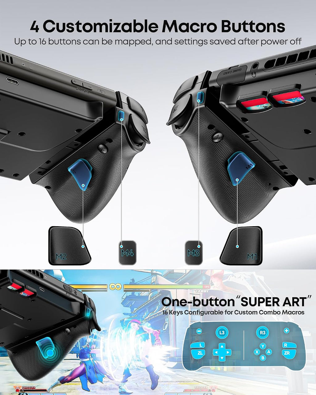 Handheld Grip Controller for Switch 1/2/OLED, Ergonomic Stretch Joypad with TMR Joysticks, Wireless Controller for SW Console, Switch Accessories with RGB Lighting, Turbo, 4 Macros & Card Slot