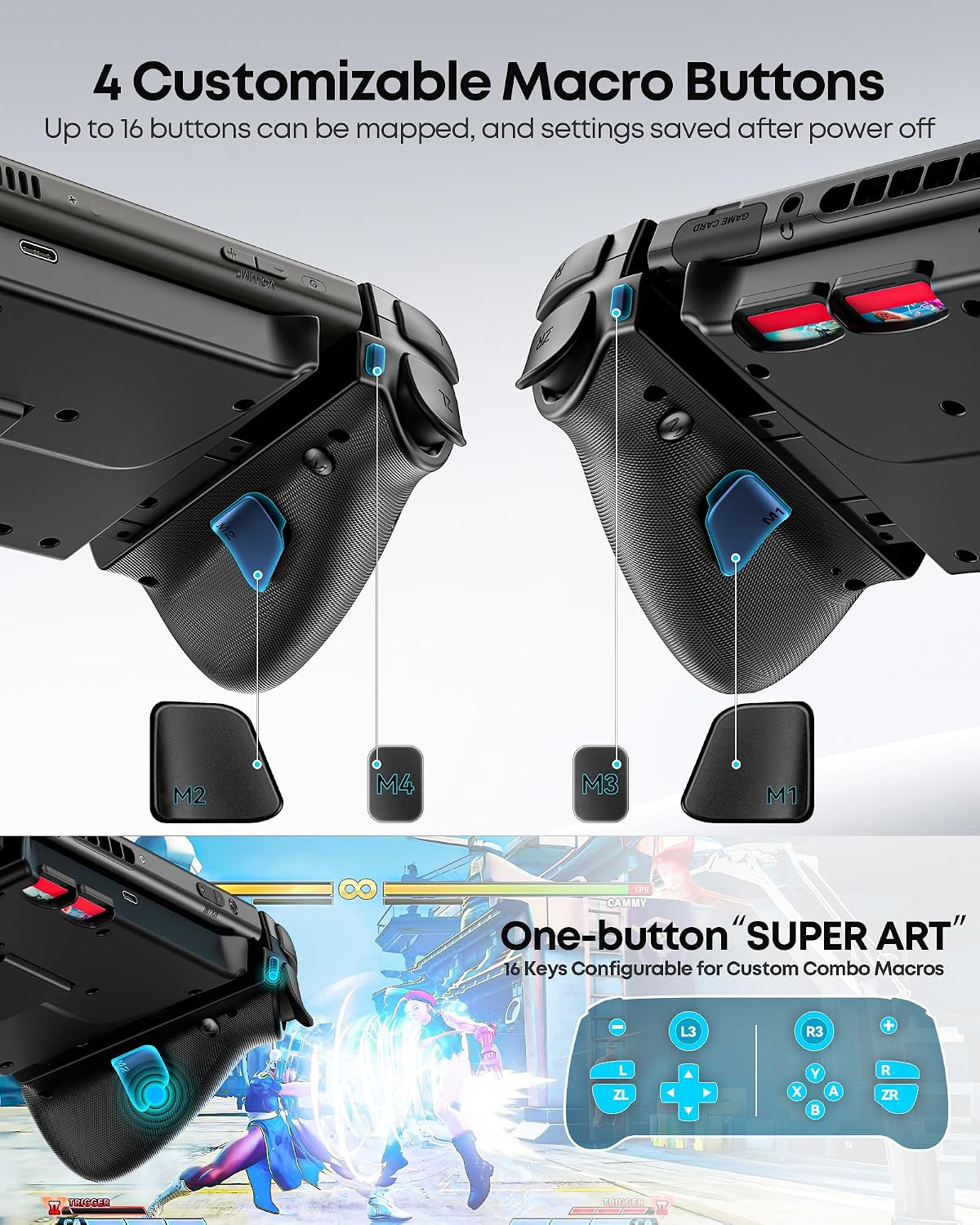 Handheld Grip Controller for Switch 1/2/OLED, Ergonomic Stretch Joypad with TMR Joysticks, Wireless Controller for SW Console, Switch Accessories with RGB Lighting, Turbo, 4 Macros & Card Slot