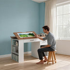 Drafting Table with Storage Cabinet & Drawers, Adjustable Drawing Desk with Open Shelves, Craft Table Painting Desk for Artists, Painters, Drawing, Crafting, Reading, Writing, Working