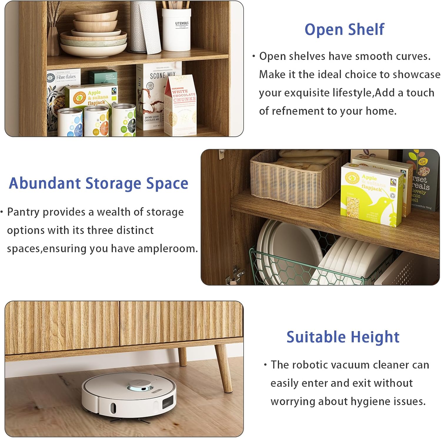 CARPETNAL Tall Storage Display Cabinet in Natural Oak- 70 Inch Bookshelf with Open and Closed Shelving - Modern Accent Cabinet for Living Room, Dining Room