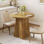 LITTLE TREE 31.50-Inch Round Dining Table for 2, Farmhouse Circle Kitchen Table, Dining Room Table with Wooden Pedestal Base, for Dining Room, Kitchen (Light Walnut)