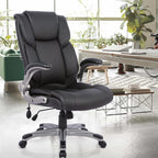 COLAMY High Back Executive Office Chair - Padded Leather Ergonomic Computer Desk Chair with Inflatable Lumbar Support & Flip-Up Arms, Adjustable Tilt Lock Swivel Task Chair for Home Office, Black