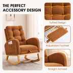 NIOIIKIT Modern Nursery Rocking Chair with Footrest, Teddy Upholstered Recliner Glider Chair with Diamond Shape Back, Tufted Rocking Chair with Side Pocket, Cozy Rocker Reading Chair (Brown)