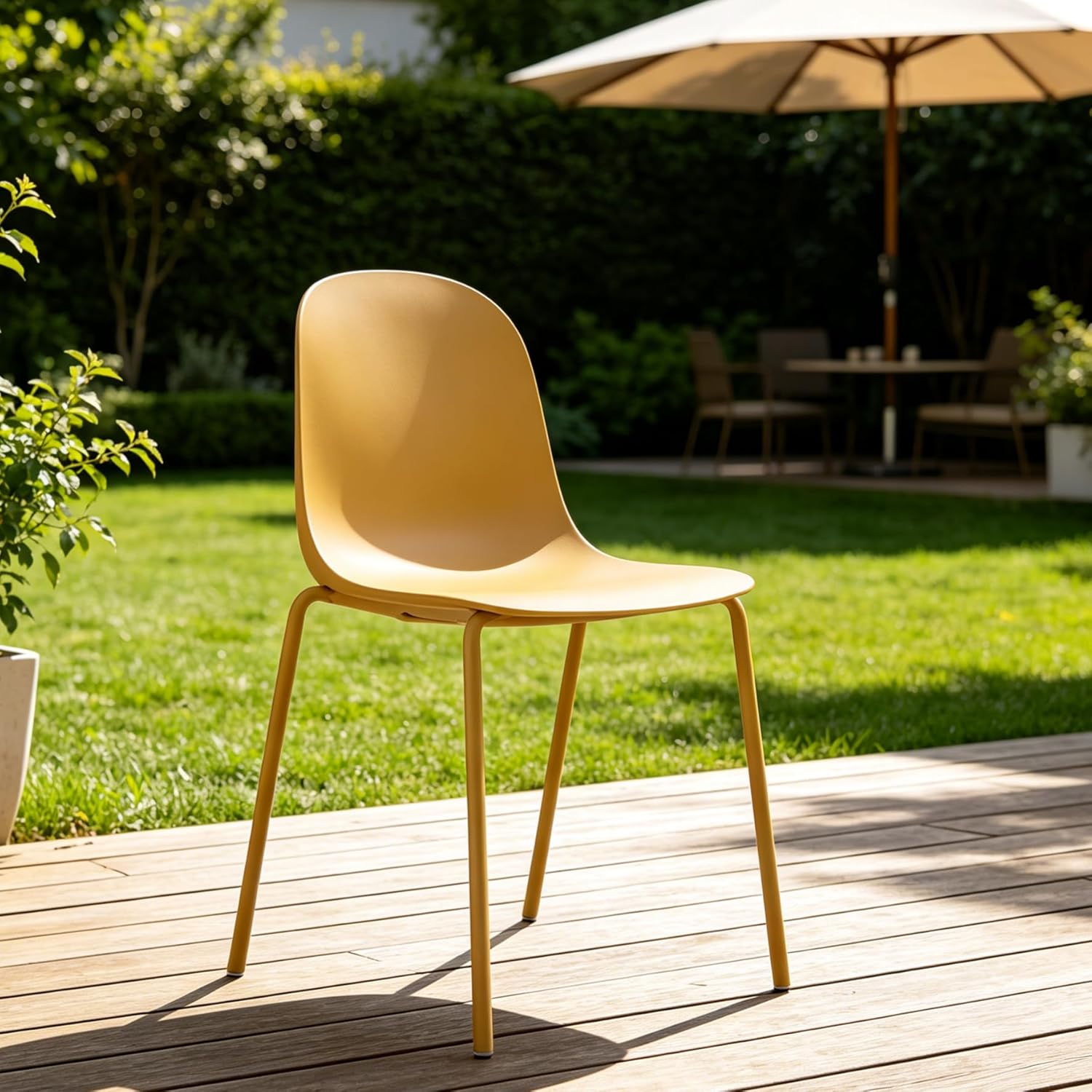 Dining Chairs Set of 2, Plastic Stackable Kitchen Chairs, Modern Indoor/Outdoor Chair with Metal Legs for Dining Room, Kitechen, Cafes, Restaurants (Mustard Yellow)