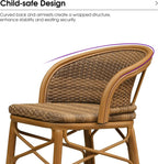 PURPLE LEAF Outdoor Counter Height Bar Stool Set of 2 Rattan Wicker with Back and Armrests Aluminum Frame Bamboo Finish Patio Barstools for Kitchen Poolside Dining Bistros Cafe Restaurant, Brown
