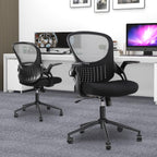 Home Office Chair Ergonomic Desk Chair Mesh Computer Chair Modern Height Adjustable Swivel Chair with Lumbar Support/Flip-up Arms, Black