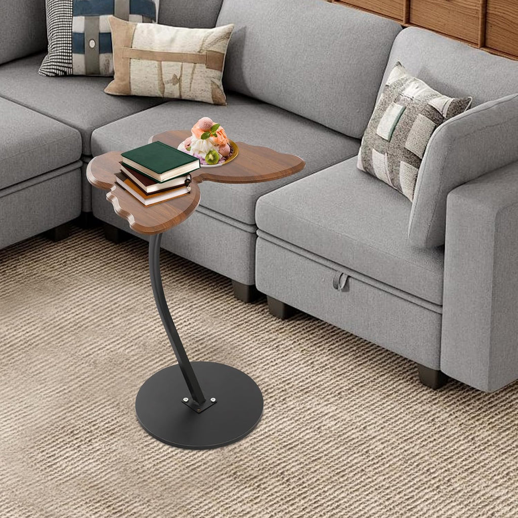 C-Shaped End Table, Butterfly Shaped Sofa Side Table with Metal Frame, Modern Accent Coffee Bedside End Table for Living Room Bedroom Office