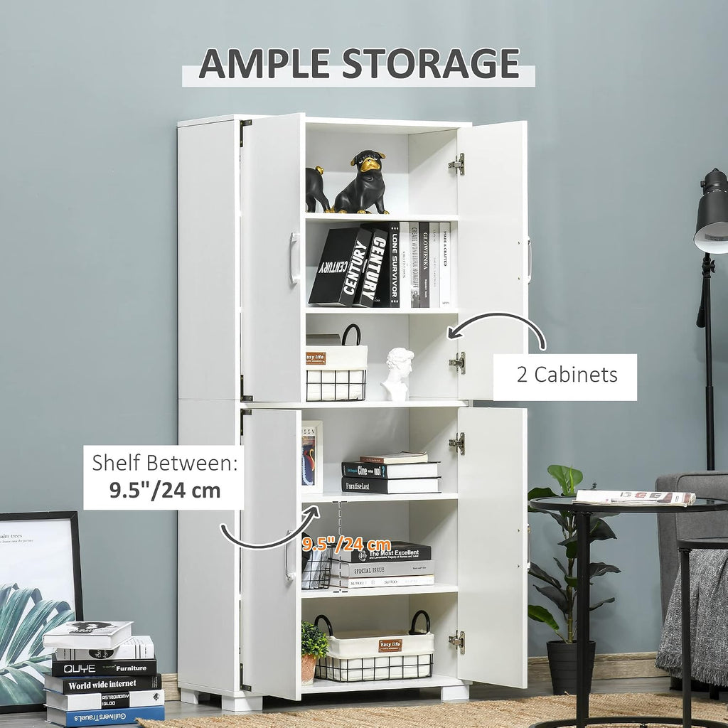 29.5" D*13.75" W*63" H Freestanding Kitchen Pantry with 4 Shelves, 2 Double Doors, Rectangular Wood Storage Cabinet, Modern Minimalist, Easy Assembly, for Living Room, Dining Room, White