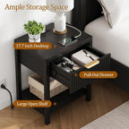 Fultyle Night Stand with Drawer, Mid Century Nightstand with Storage, Modern Fluted Bedside Table Bedroom Living Room for Small Space, Office, Black
