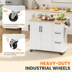 Yaheetech Kitchen Island Cart with Drop Leaf, Kitchen Breakfast Bar on 5 Universal Wheels with Storage Cabinet, Rubberwood Top, 3 Drawers, Spice Rack for Dining Room, 49W x 29.5D x 36H, White