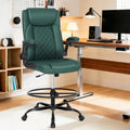 Misolant Drafting Chair, Tall Office Chair for Standing Desk, PU Leather Counter Computer Chairs with Adjustable Height, Rocking Function, 360° Swivel Wheels for Bar Office