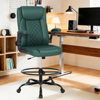 Misolant Drafting Chair, Tall Office Chair for Standing Desk, PU Leather Counter Computer Chairs with Adjustable Height, Rocking Function, 360° Swivel Wheels for Bar Office