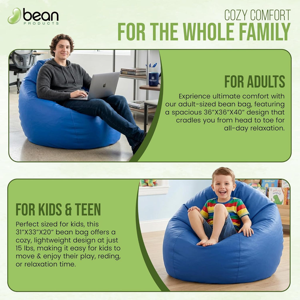 Marine Vinyl Small Bean Bag Chair - Portable Setting Lounger for Boats, Patios & Pools - w/Polystyrene Beads and CertiPUR Foam Filled Toddler Chair for Teens and Kids, 31"x 33"x 20", Gray, 15lbs