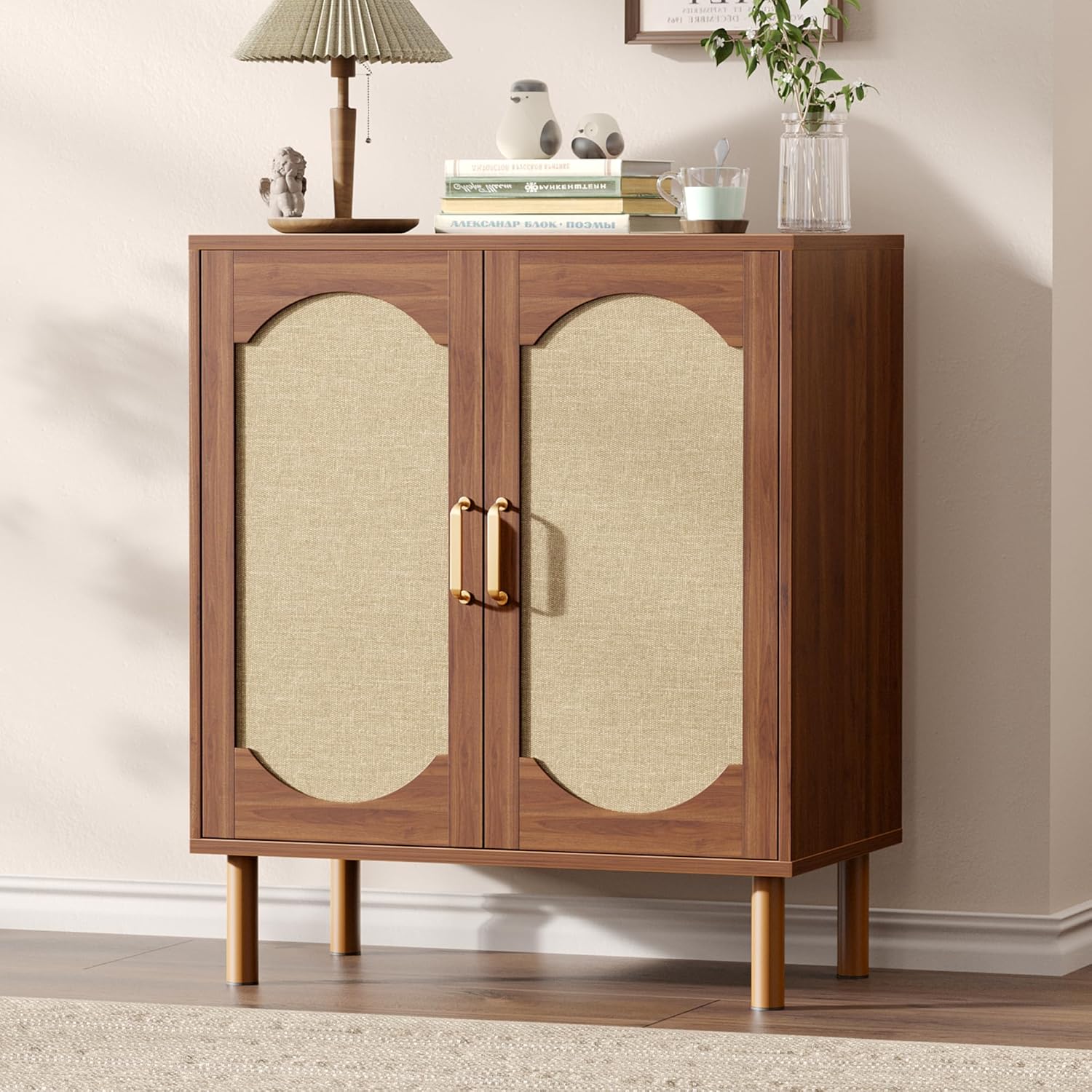 Boho Sideboard Buffet Cabinet, Modern Credenza with 2 Doors and Adjustable Shelf, Small Coffee Bar Storage for Kitchen, Entryway