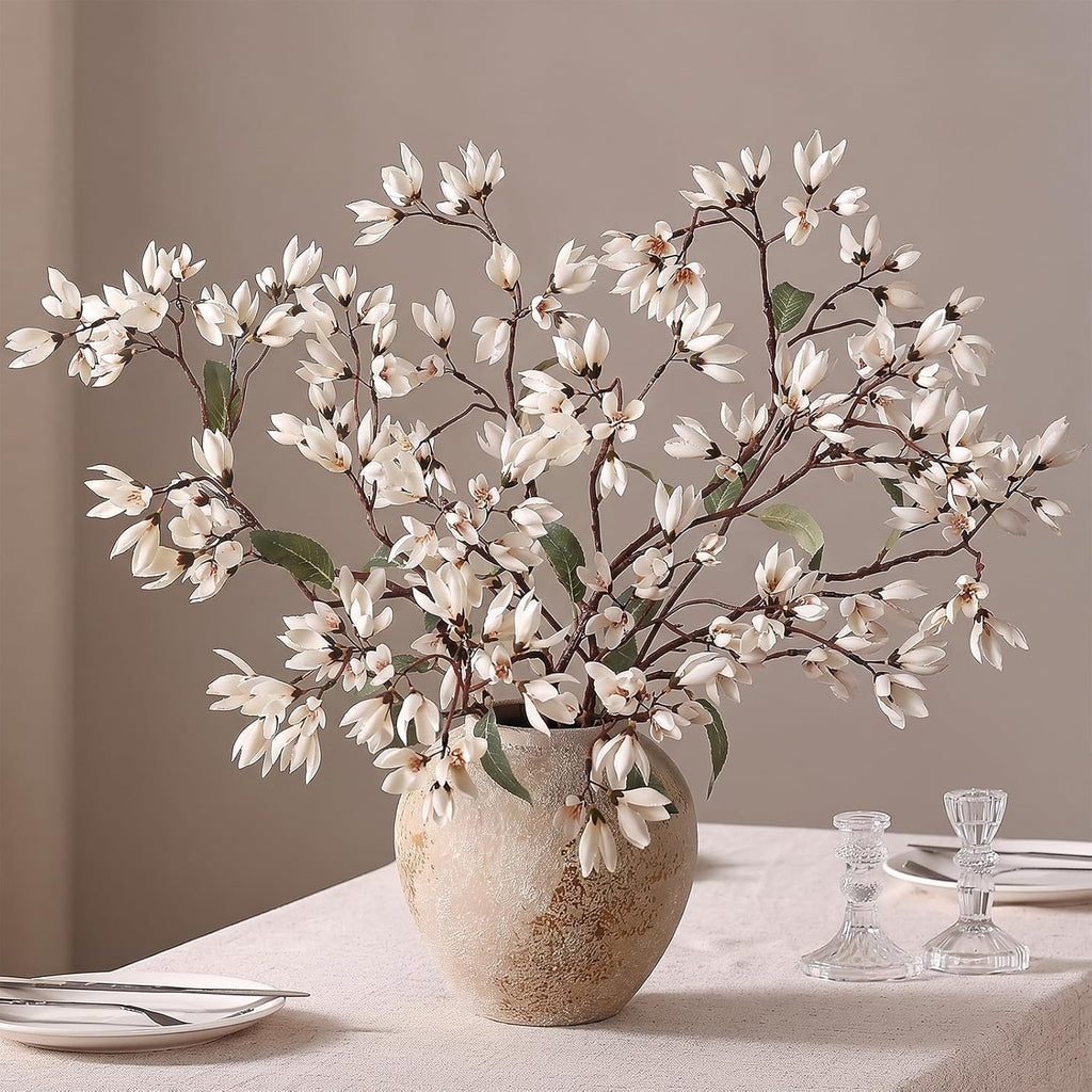 YXZZWL 4 PCS Artificial Magnolia Champaca Flowers for Vase - 36" Fake Silk Champaca Magnolia Stem Flower, Faux Plant Branches for DIY Bouquet, Kitchen, Farmhouse, Mantel, Home Decor (White)