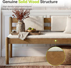 LITTLE TREE Solid Wood Entryway Bench, 49" Dining Bench with Back, Wood Settee Bench with Upholstered Seat, Farmhouse Bedroom Bench for End of Bed, Dining Room, Mudroom, Entryway, White + Walnut Brown