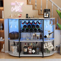 VICTONE Wine Bar Cabinet with LED Lights and Power Outlets, Freestanding Coffee Liquor Bar Cabinet with Glass Holder, Wine Rack Table for Home Kitchen Dining Room (White)
