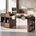 79" Rolling Kitchen Island with 3-Stage Extendable Table, Walnut | Power Outlet, Drawers, Storage Cabinet, Spice Rack, Locking Wheels, Modern Farmhouse Style, Small Kitchen, Dining Room