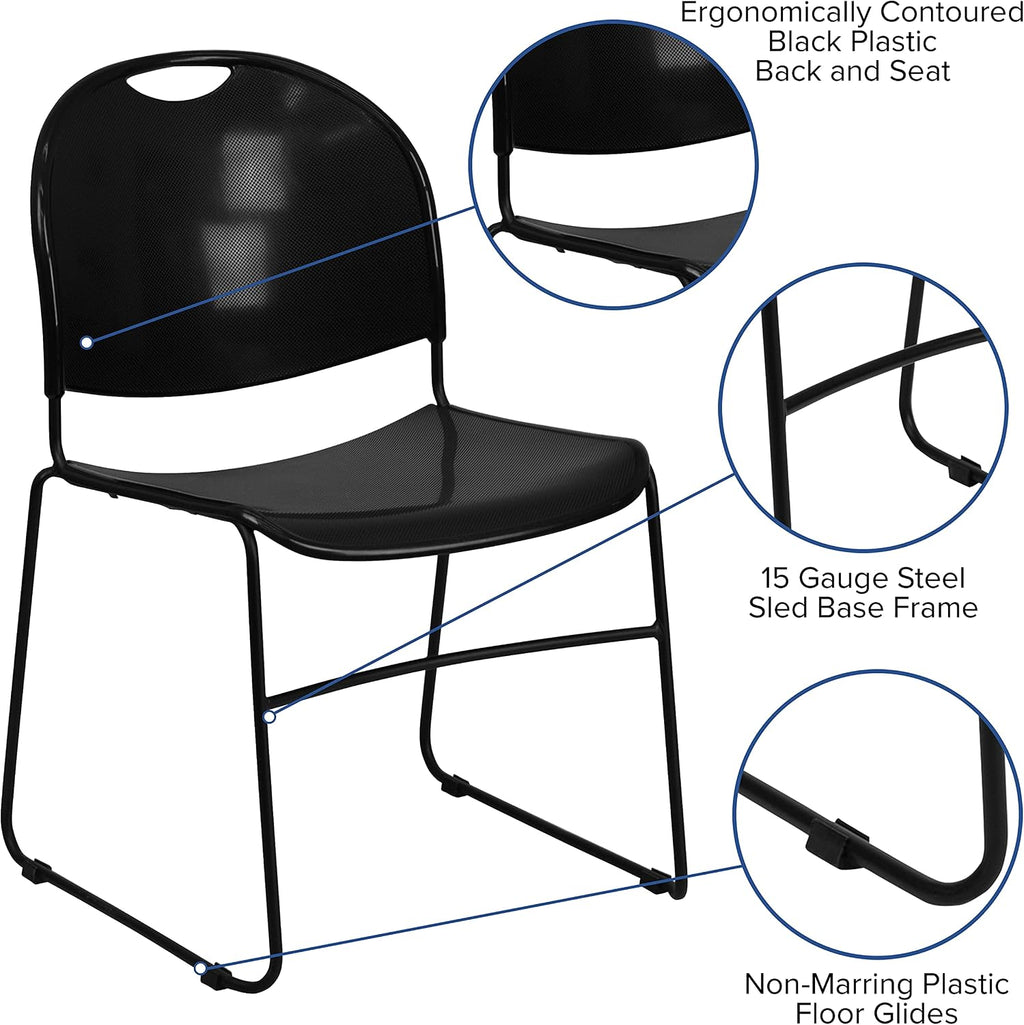 EMMA + OLIVER Black Ultra-Compact School Stack Chair - Office Guest Chair/Student Chair