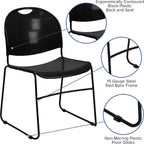 EMMA + OLIVER Black Ultra-Compact School Stack Chair - Office Guest Chair/Student Chair