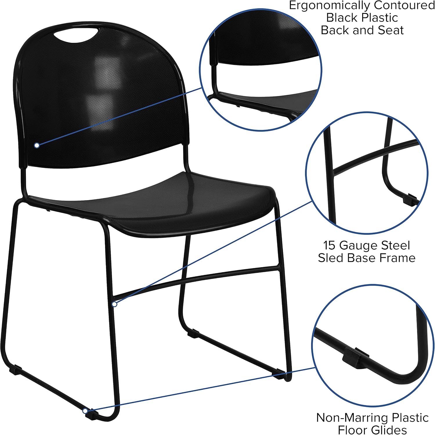 EMMA + OLIVER Black Ultra-Compact School Stack Chair - Office Guest Chair/Student Chair