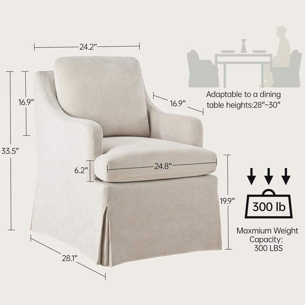 Usaint Upholstered Dining Chairs Set of 2, Modern Slipcovered Dining Room Chairs with 4 Casters and Washable Cover, Rolling Accent Chair for Bedroom,Living Room, Restaurant, Beige