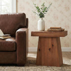 Solid End Table, 23.6" Wood Side Table with Trapezoid Base for Small Space, Living Room, Easy Assembly, Warm Walnut Brown