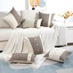 Set of 2 Khaki Linen Pillow Covers 18x18 inch with Patchwork Stripe Square Cushion Cases Soft Comfortable Farmhouse Pillow Cover for Couch Sofa Chair Bench Patio Living Room Home Decor