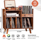 Record Player Stand, Large Record Player Table Cabinet with Open Vinyl Storage and Display Shelf Holds up to 250 Albums, Mid Century Wood Turntable for Living Room, Bedroom (Brown)